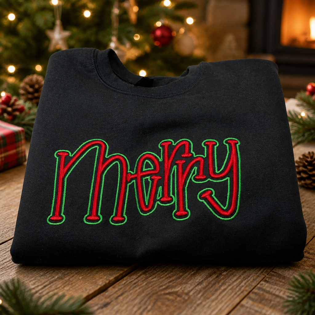 Merry Christmas 3D Puff Embroidered Sweatshirt