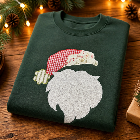 Patchwork Santa Appliqué Sweatshirt – Quilted Christmas Sweatshirt