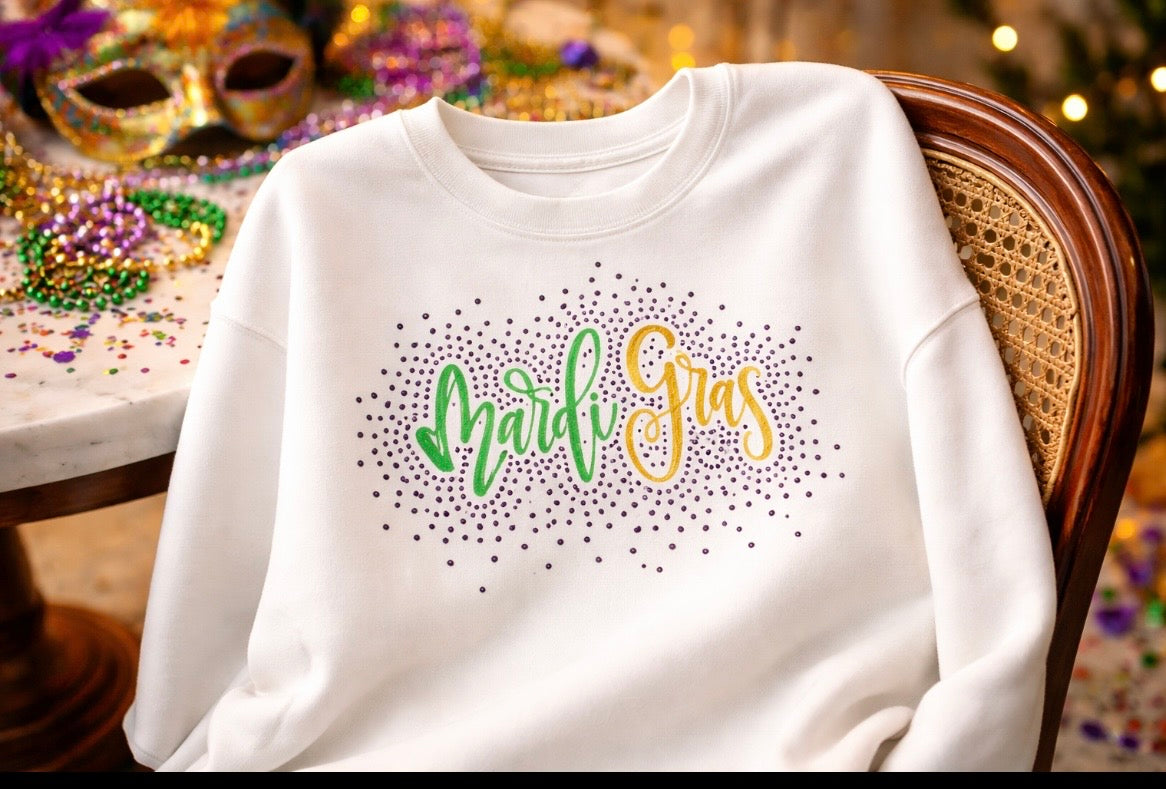 Mardi Gras Embroidered and Rhinestone Sweatshirt